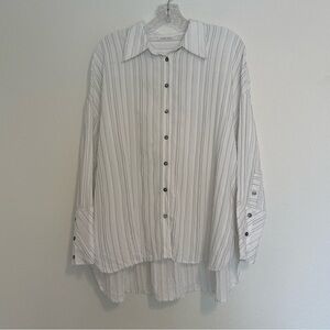 Hana San White With Black Stripe Button Down Top